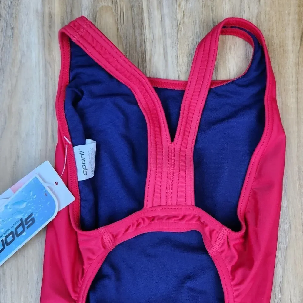 💬🩵⏭️NWT Red Racerback One Piece Athletic Bathing Suit Youth 14-16